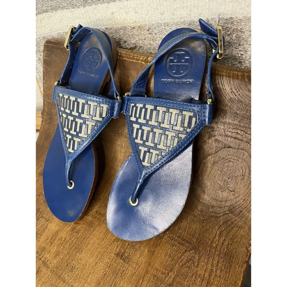 Tory Burch - Women's Thong Sandals - Blue Leather - Size 6.5 - Lightly Used